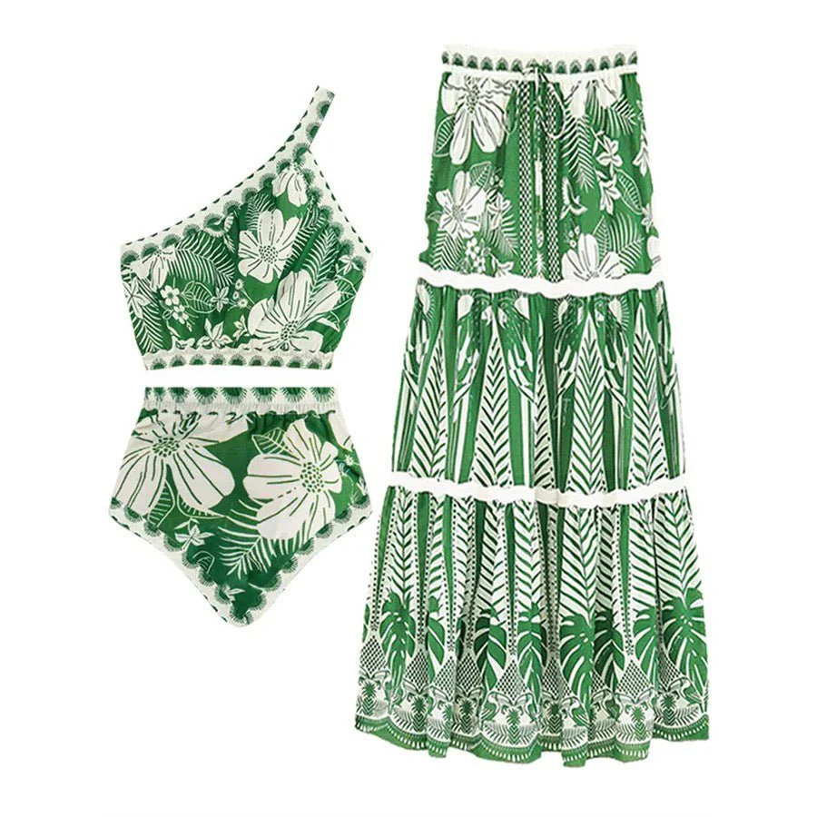 Floral One Shoulder High Waist Bikini Swimwear With Coverup Skirt By Sinderella - Image 10