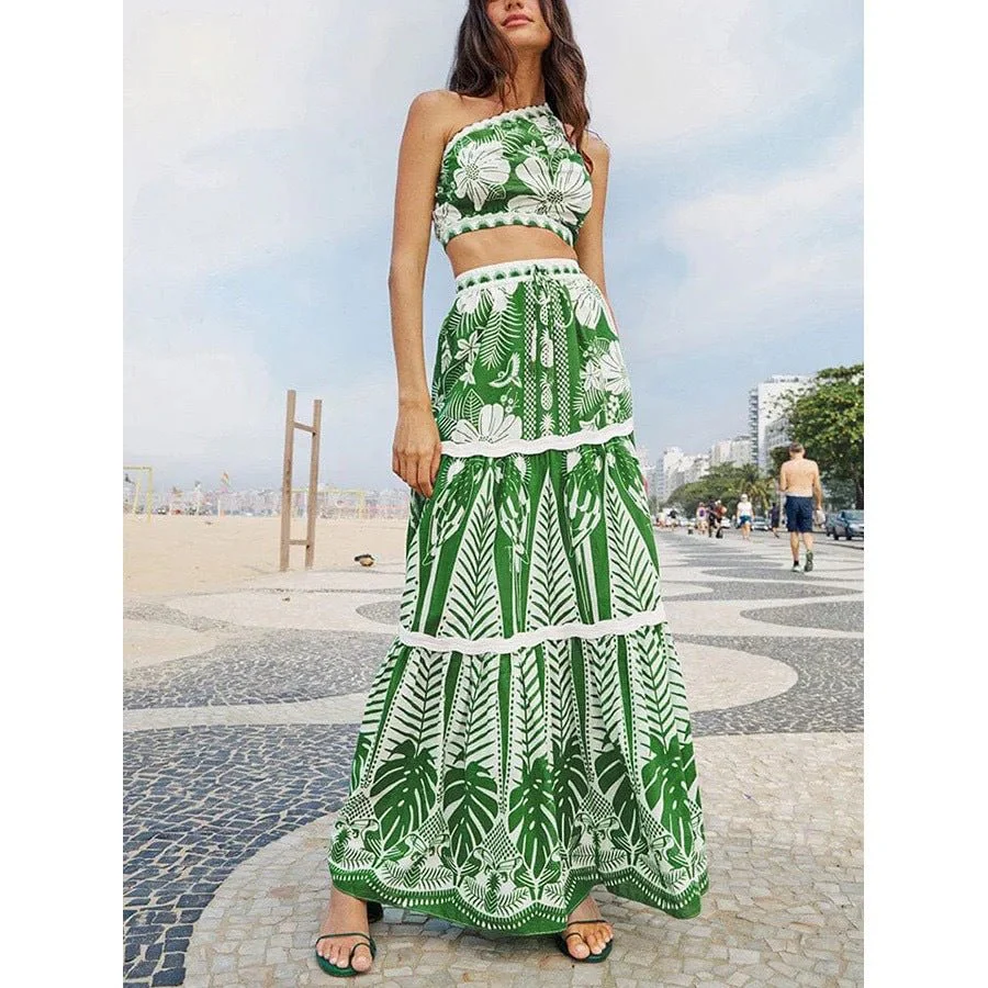 Floral One Shoulder High Waist Bikini Swimwear With Coverup Skirt By Sinderella - Image 12