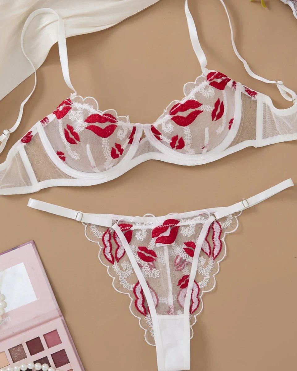 Makeout Manifesto Sheer Lace Bra & Thong Lingerie - Image 5