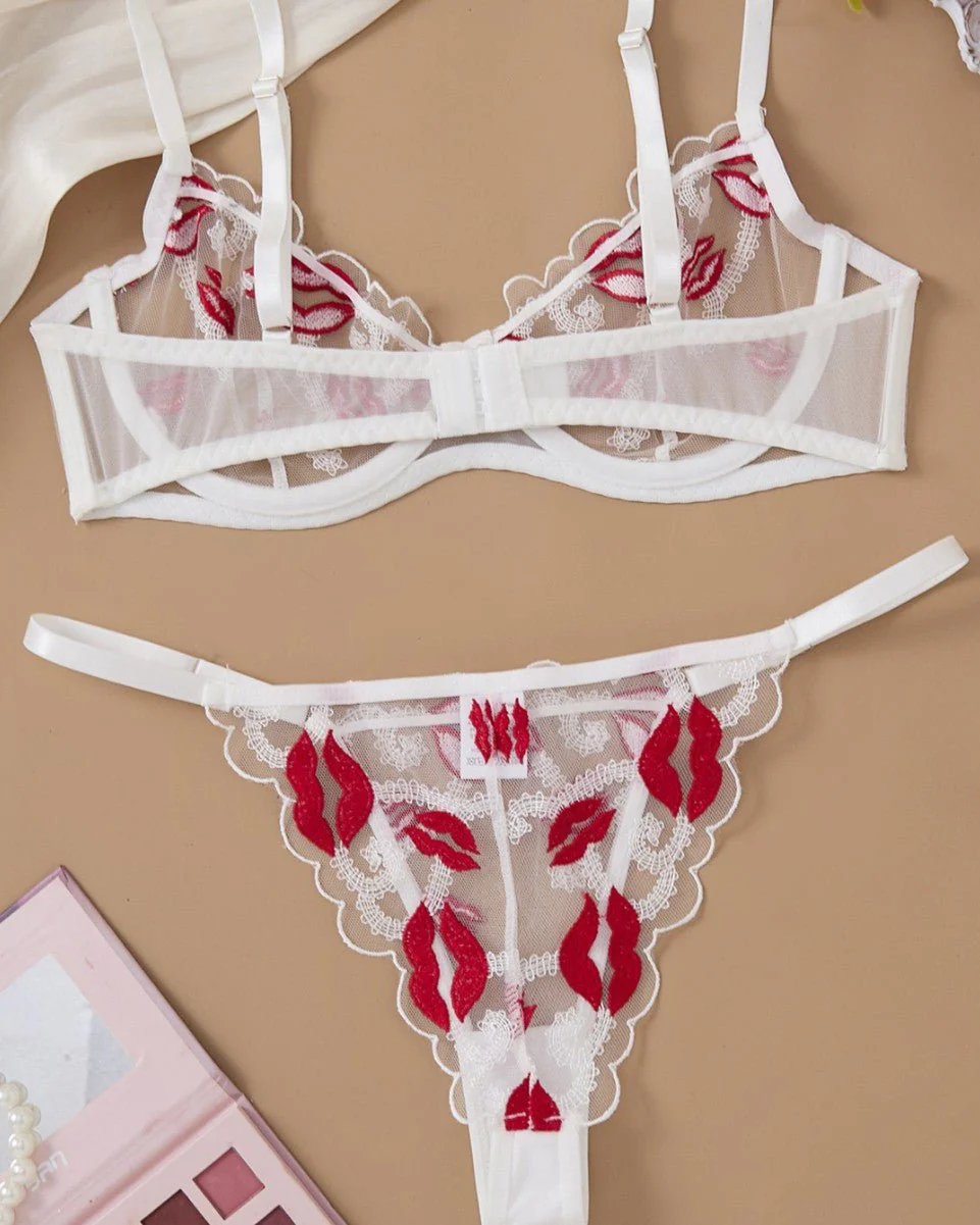 Makeout Manifesto Sheer Lace Bra & Thong Lingerie - Image 6