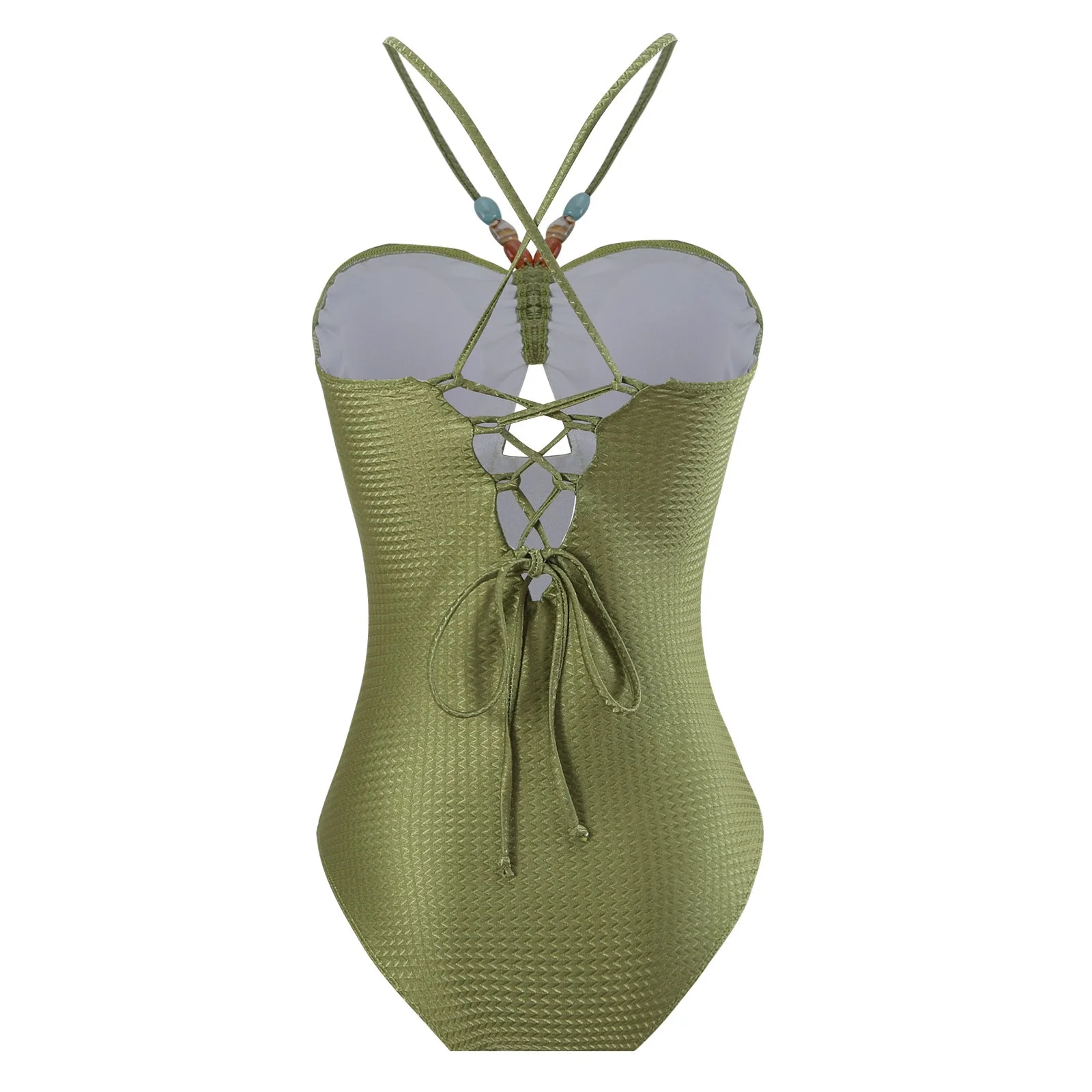Monokini Back Tieup Solid Color Swimsuit with Floral Sarong By Sinderella - Image 11