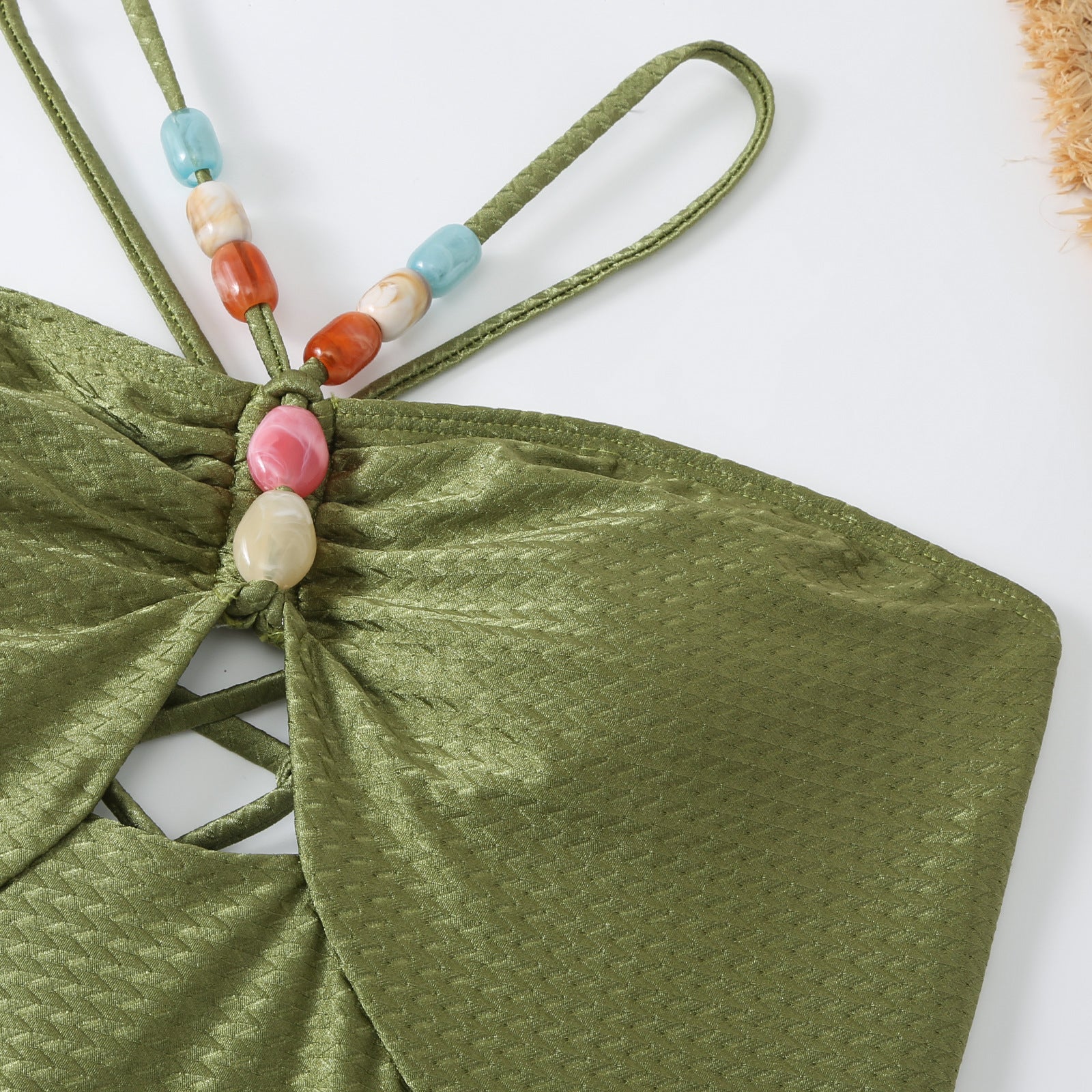 Monokini Back Tieup Solid Color Swimsuit with Floral Sarong By Sinderella - Image 13