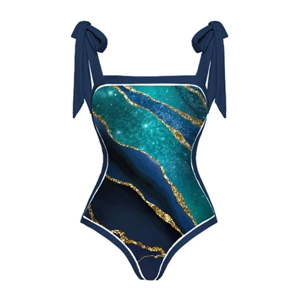 Monokini Galaxy Print Tie Up Swimsuit With Wrap Around Tie Up Sarong Skirt By Sinderella - Image 2