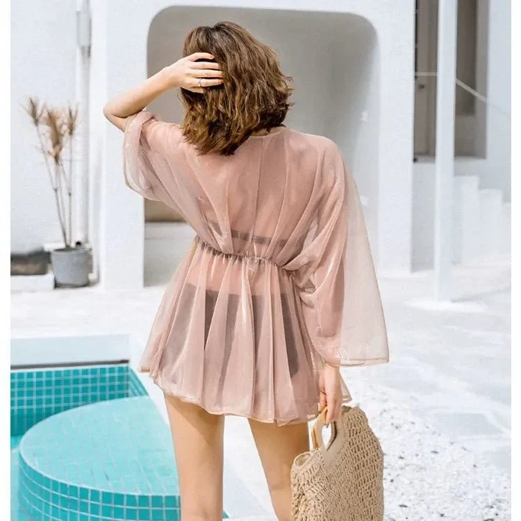 Moondust Sheer Flowy Beach Cover-Up with Balloon Sleeves Swimwear By Sinderella - Image 4