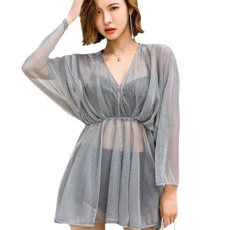 Moondust Sheer Flowy Beach Cover-Up with Balloon Sleeves Swimwear By Sinderella - Image 5