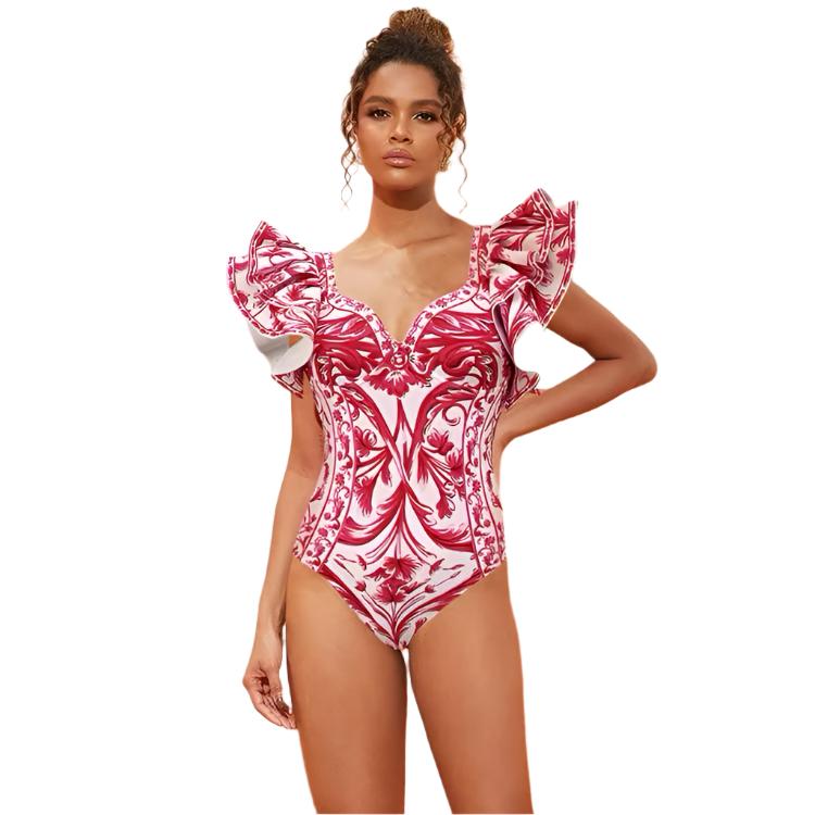 One Peice Floral Red Swimwear with Sarong By Sinderella - Image 5