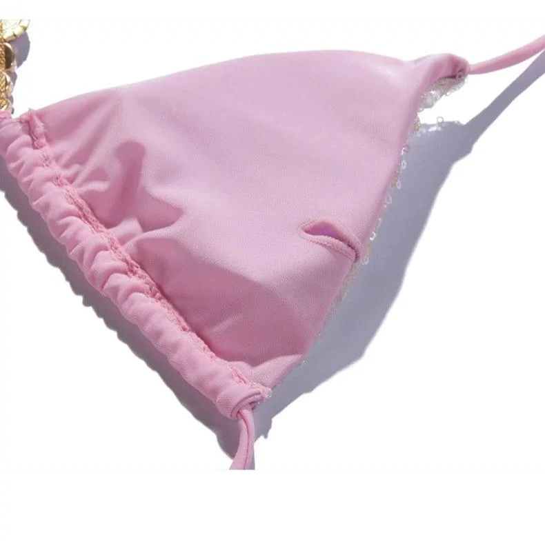 Pink Glitter Embellished Two Piece Swimwear With Coverup By Sinderella - Image 6