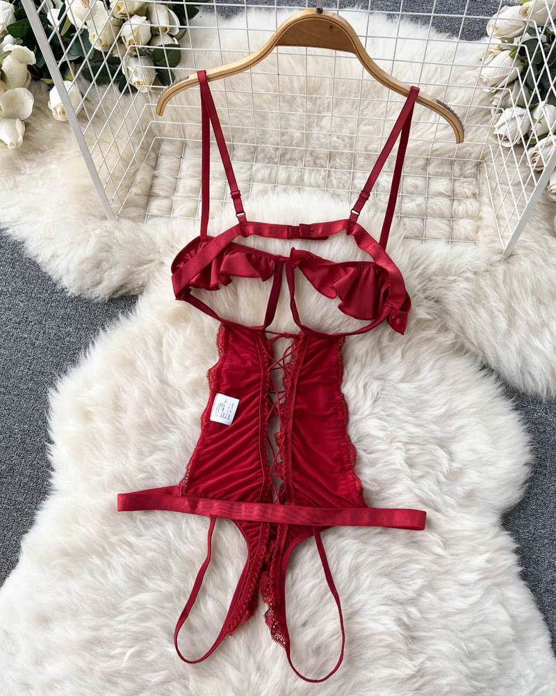 Spicy Lace One Piece Satin Lingerie - Image 6