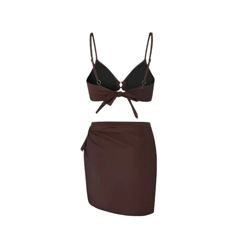 Solid Color Two Piece Bikini Swimwear With Tieup Coverup By Sinderella - Image 3
