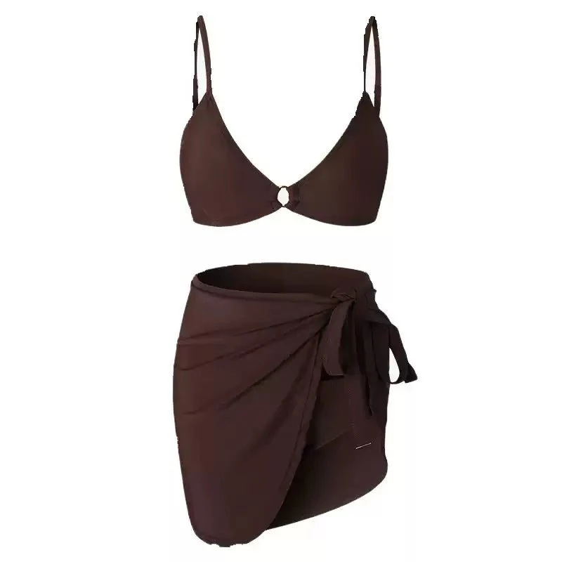 Solid Color Two Piece Bikini Swimwear With Tieup Coverup By Sinderella - Image 4