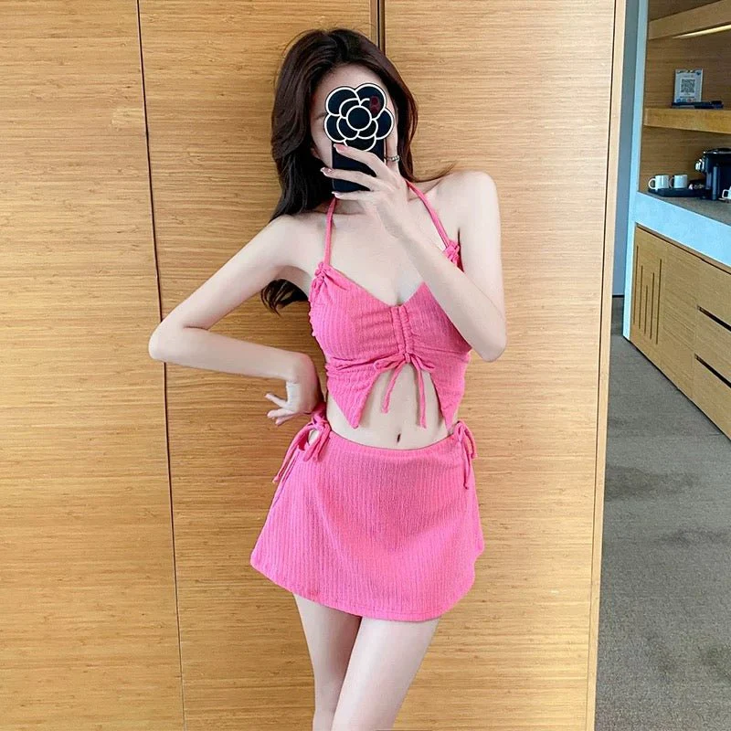 Two Piece Backless SwimWear With Butterfly Top And Short Coverup Skirt - Image 5