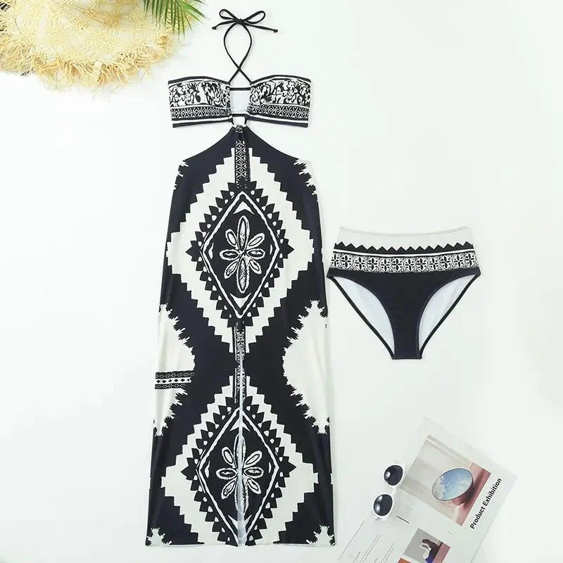 Two Piece Dual Color Swimwear With Coverup Dress By Sinderella - Image 7